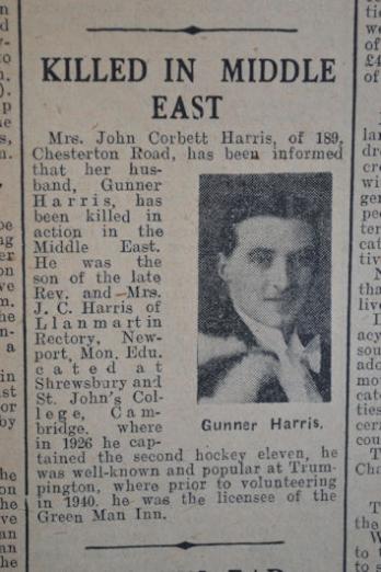 John Corbett Harris. Independent Press and Chronicle, 13 November 1942, p. 9. Cambridgeshire Collection.