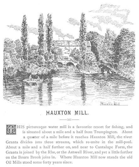 Hauxton Mill, 1892. Illustration by John S. Clarke, in An Artist's Rambles in Cambridgeshire: a Series of Sketches. Source: Cambridgeshire Collection.