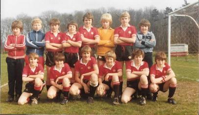 u13 team played in League Cup Final, 1981. Back row: (left to right) ?, Ricky Durose, Hamish Finlayson, Danny Grainger, Ian Howlett, Andrew Clitheroe, Matt Alcock?, Robert Ison; front row, Steven Moir, Mark Locks, Anthony Rudd, Tim Miller, Kevin Ablett?, Steven Murray [Source: supplied by Mrs Clare Ryan née Howlett]