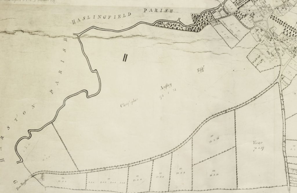 Extract from A Map of the Parish of Trumpington in the County of Cambridge, 1804. Cambridgeshire Archives, R60/24/2/70(a).