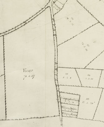 Extract from A Map of the Parish of Trumpington in the County of Cambridge, 1804. Cambridgeshire Archives, R60/24/2/70(a). 