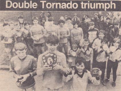 Double Tornado Triumph. [Jamie Rose holding the shield for the team (possibly 5-a-side tournament) c1990] [Source: CEN, c1990, supplied by Mrs Julie Powter].