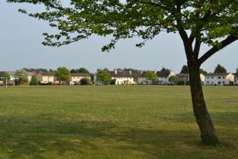 Looking across the playing field to the east side of Byron Square. Photo: Andrew Roberts, 4 May 2011.