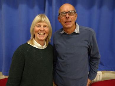 Lida Cardozo Kindersley and Arthur Brookes at the Trumpington Local History Group meeting, 15 November 2018. Photo: Andrew Roberts, 15 November 2018.