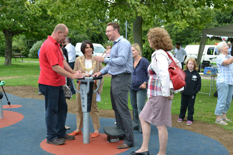 Opening of electronic play space on King George V Playing Field by Councillor Sheila Stuart, Mayor of Cambridge, 1 August 2012. Photo: Wendy Roberts.