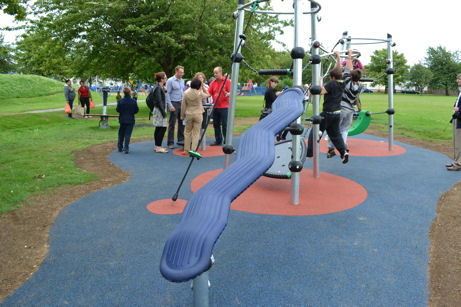 Opening of electronic play space on King George V Playing Field by Councillor Sheila Stuart, Mayor of Cambridge, 1 August 2012. Photo: Wendy Roberts.