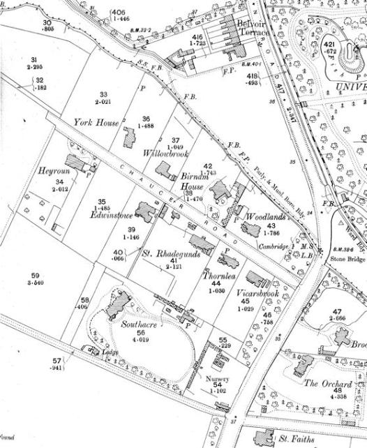 Extract from the Inland Revenue Land Value map for Trumpington, 1910-11, Cambridgeshire Archives, file 470/047, sheet XLVII.10.