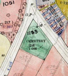 Extract from the Inland Revenue Land Value map for Trumpington, 1910-11, showing the cemetery. Reproduced by permission of Cambridgeshire Archives, file 470/047, sheet XLVII.10.