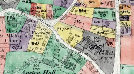 Extract from the Inland Revenue Land Value map for Trumpington, 1910-11, showing Maris Lane and Church Farm. Cambridgeshire Archives, file 470/047, sheet XLVII.10.