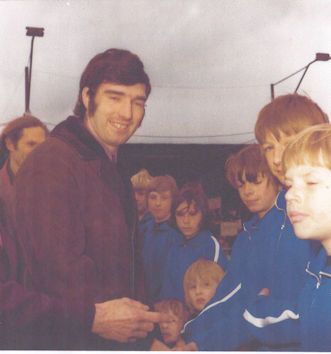Martin Peters, Tottenham Hotspurs, at the Trumpington Tornadoes match, 1974. [Source: supplied by Mrs Dianne Mahoney]