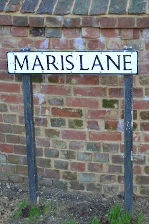 Maris Lane street sign at the Church Lane junction. Photo: Andrew Roberts, 6 December 2014.