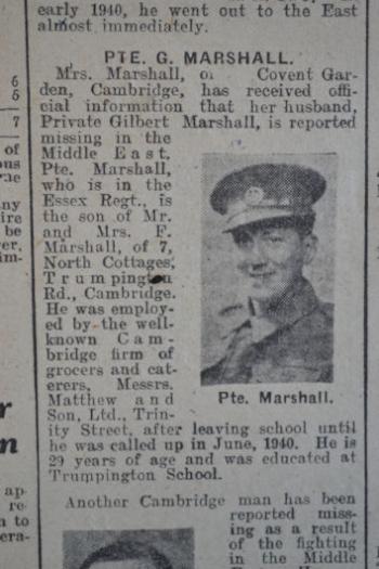 Gilbert Marshall. Independent Press and Chronicle, 7 August 1942, p. 5. Cambridgeshire Collection.