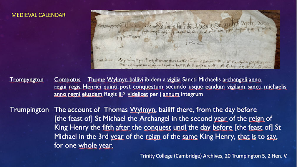 Extract from account roll for the manor of Trumpington for the year 1414/15. Trinity College (Cambridge) Archive. Photo: Jo Sear, 2023.