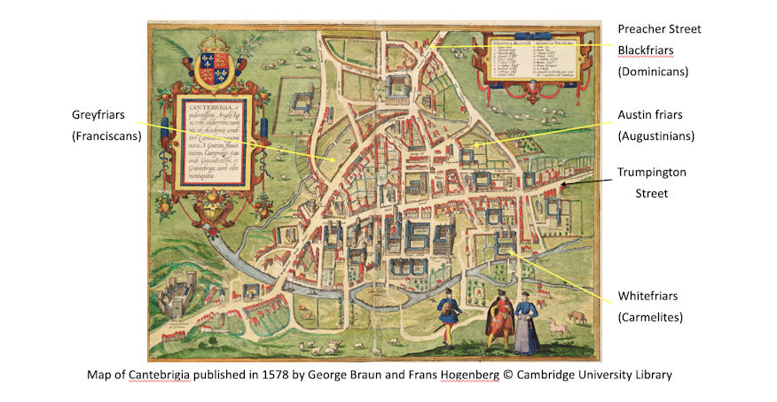 Map of Cantebrigia published 1578, by George Braun and Frans Hogenberg, © Cambridge University Library.