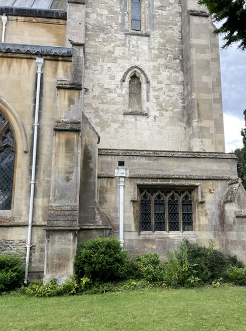 Statue niche on the north side of the tower, Trumpington Parish Church. Photo: Jo Sear, 2023.