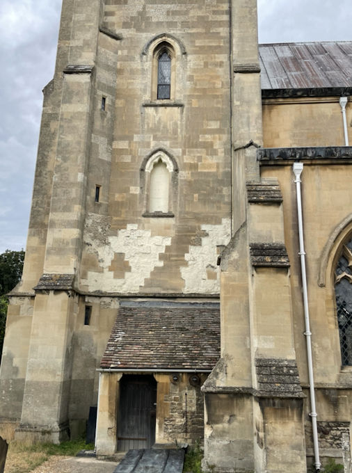 Statue niche on the south side of the tower, Trumpington Parish Church. Photo: Jo Sear, 2023.
