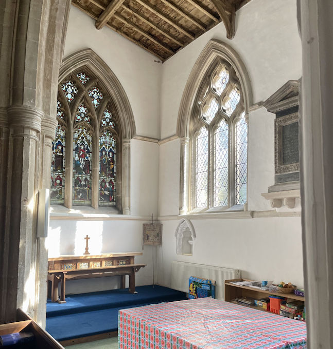 Chapel on the south side of the nave, possibly a former Lady Chapel, Trumpington Parish Church. Photo: Jo Sear, 2023.