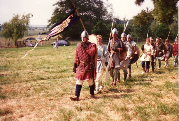 Medieval soldiers in the grounds of Trumpington Hall, Trumpington Medieval Weekend, 16-18 June 1989