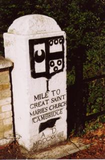 Milestone erected in 1728 at the Stone Bridge (now the junction of Trumpington Road and Brooklands Avenue). Photo: Andrew Roberts, September 2007.