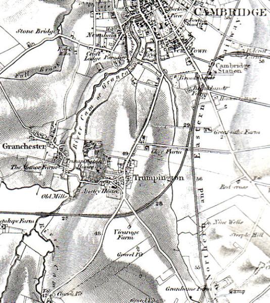 Extract from Ordnance Survey map of Trumpington, 1865.