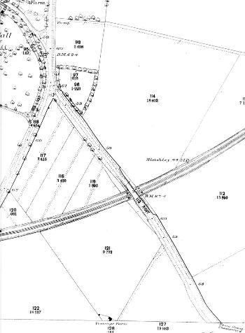 Ordnance Survey map, 1885, showing the route of the railway, the allotments and churchyard, and the absence of houses.