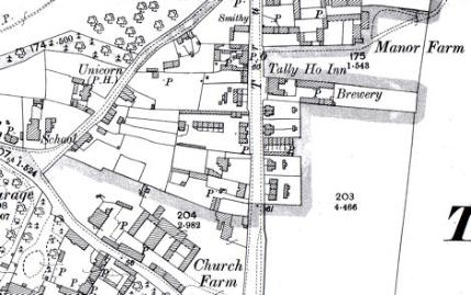 Extract from 1901 Ordnance Survey map. Edwin A. Marshall was the brewer and publican of the Tally Ho, Cambridge Road, in 1901.