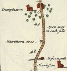 Extract from Route 43 in Britannia, Volume the First, or an Illustration of the Kingdom of England and Dominion of Wales: by a Geographical and Historical Description of the Principal Road Thereof, 1675. (Ogilby’s Britannia, 1675).