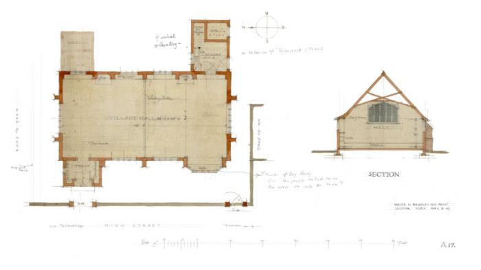 Plan and section of the original building, Walter Brierley.