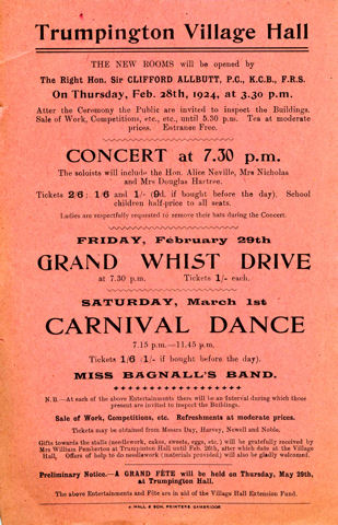Flyer for the opening and concerts, February-March 1924.