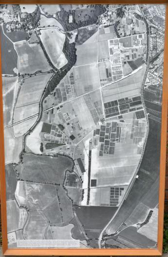 Aerial photograph of the Anstey Hall Farm/Plant Breeding Institute (PBI) site, 1975. Source: Michael Hendy.