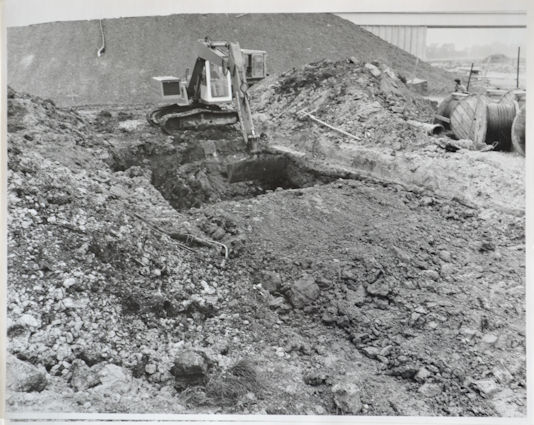 Work on the M11 across the PBI land, Plant Breeding Institute, 1978. Source: Plant Breeding Institute, negative number 12845, Michael Hendy.