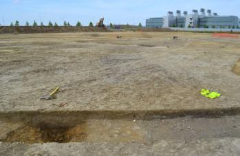 Ground-level view of the Papworth archaeological site. Photo: Andrew Roberts, 25 July 2014.