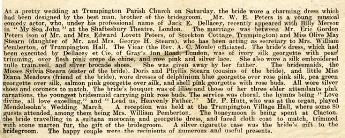 Newspaper report of the Peters wedding.