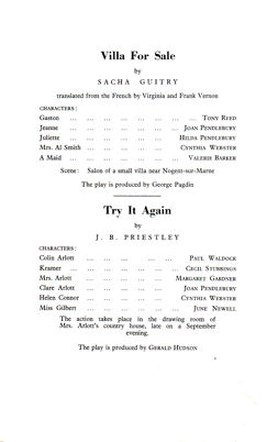 Page from the Trumpington Players programme for 1957. Source: Arthur Brookes.