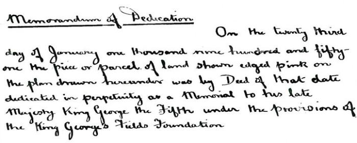 Memorandum of Dedication, page 8 of the Conveyance Document for the Estate, 1951. Cambridge City Council/Trumpington Residents' Association.