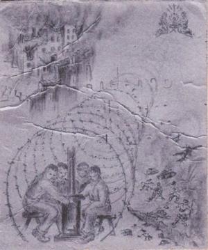 Detail in the Christmas card from the Italian PoWs at Camp 61 to Major Harris, Christmas 1944. Source: Ian Hollingsbee.