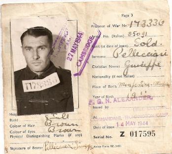 Giuseppe Pellicciari's Identity Document, Serial number Z017595, Prisoner T173336, issued 14 May 1944, reverse. Source: Andrea Sabattini, 2015.