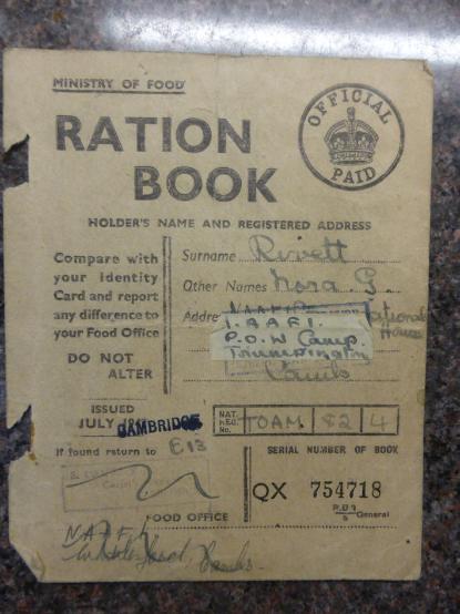 Nora Rivett's Ration Book while at the NAAFI, PoW Camp, Trumpington. Source: Michael Neale.