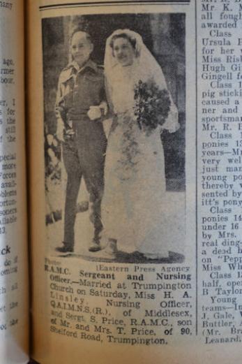 Wedding of Sidney Price. Independent Press and Chronicle, 2 June 1944, p. 9. Cambridgeshire Collection.