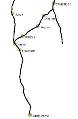 Map of Northern & Eastern Railway from Stratford (London) to Cambridge, courtesy Railway Magazine. Source: Edmund Brookes. Howard Slatter, November 2019.