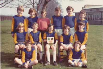 Inter-School Football Shield, Fawcett Junior School, 1970-71. Back row: (left to right) ?, Phil Orvis, ?, Clive Teulon, Robert Cuthbert, ?; middle row: John Tibbetts, David Cox, Jamie Mahoney, ?, Phil Reed; front row: ?, Gary Haylock [Source: supplied by Phil Reed]
