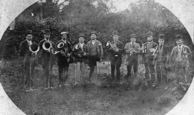 The Trumpington Brass Band, a photograph used by Percy Robinson during lectures in the 1920s-1940s.