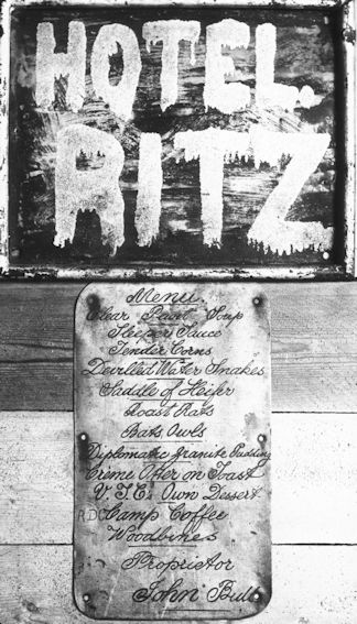 Hotel Ritz sign on the Trumpington Volunteer Training Corps hut beside the railway bridge. Percy Robinson Collection.