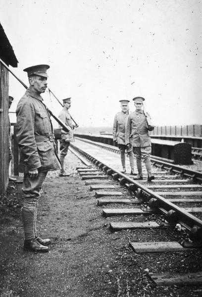 Trumpington Volunteer Training Corps guarding the railway line over the river bridge “Somewhere in Cambs.”, November 1915. Percy Robinson collection.