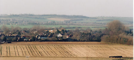 Looking across Trumpington from the east, with Hobson’s Brook and Clay Farm in the foreground and Haslingfield in the distance. Photo: Andrew Roberts, January 2008.