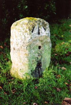 Milestone on the Stump Cross Turnpike Road: the second on Shelford Road. Photo: Andrew Roberts, January-February 2008.