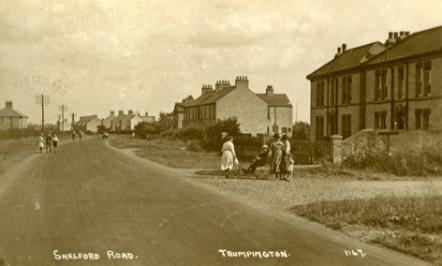 Shelford Road in c. 1927, at the junction with Bishop’s Road, showing 80-82 Shelford Road and other houses.