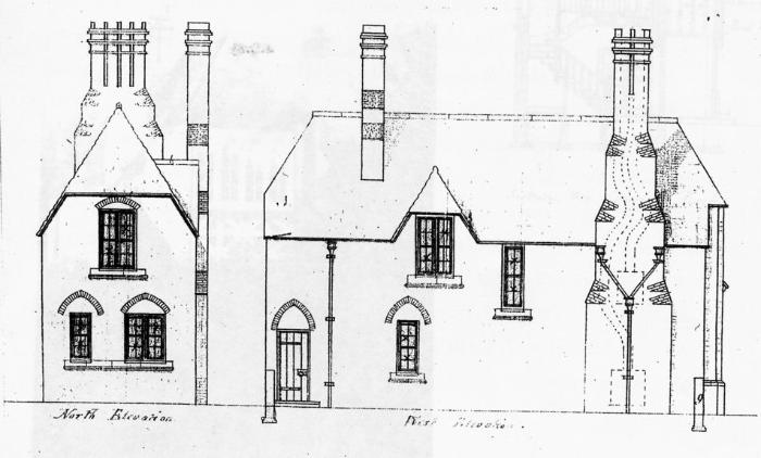 North and West elevations of Trumpington School House. Source: Cambridgeshire Archives.