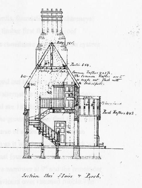Section through stairs and porch, Trumpington School House. Source: Cambridgeshire Archives.