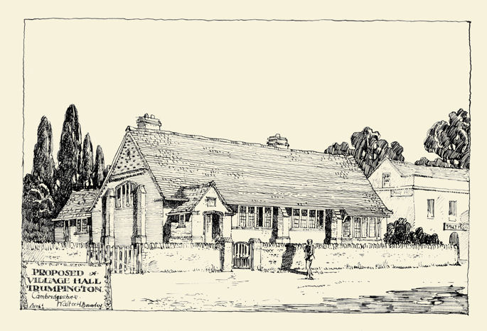 Sketch of the proposed design of the Village Hall, April 1907, drawn by Walter Brierley.